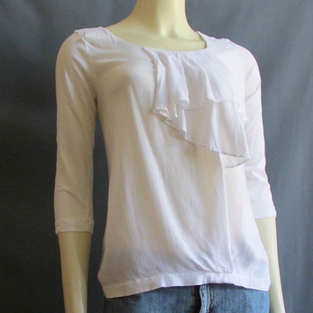Massimo Dutti White Asymmetrical Ruffle Top S